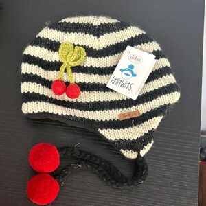 NWT Delux Knitwits Striped Hat with Cherry Details